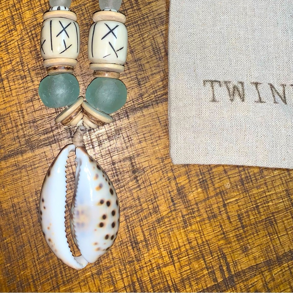 Twine & Twig beaded boho Cowrie shell necklace